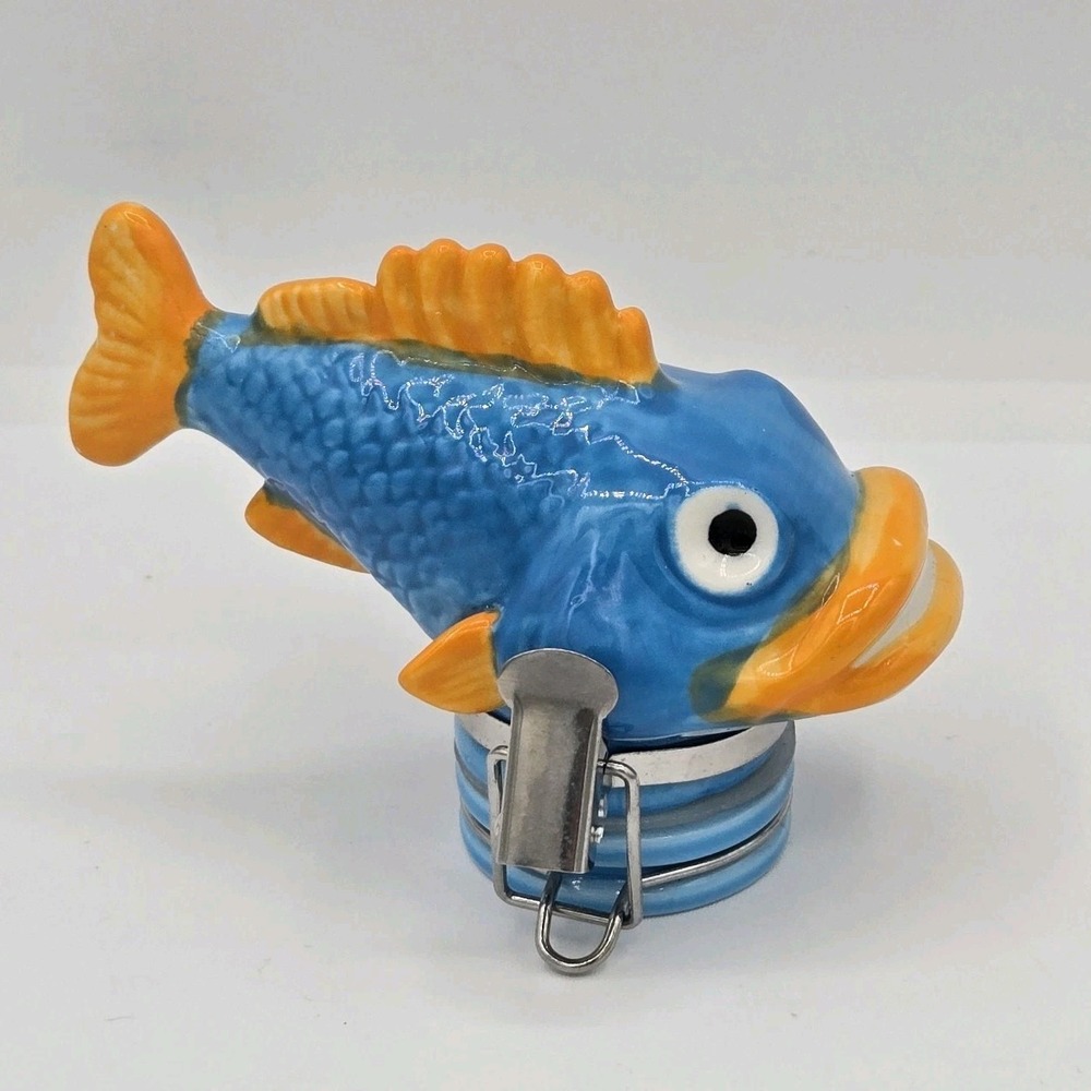 Contained Art‎ Ceramic Blue Fish Jar Lidded Container Stash Box
